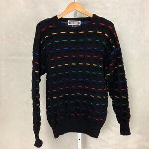 Vintage 90s 00s 3D Black & Multicolor Wool Sweater L
